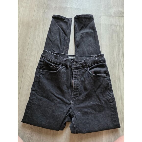 Express Denim Perfect Ankle Legging High Rise Stretch Black Jeans Size 4R - Picture 1 of 5